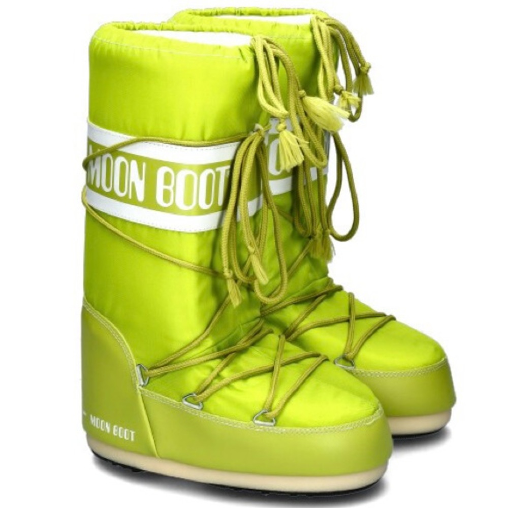 NWT Moon Boot Nylon Icon Snow Boots Unisex Classic Tall Logos Lime Green NEW